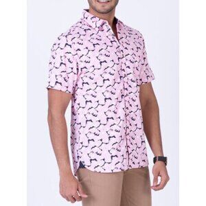 Acreoss the pond Mens Pink Short Sleeve Shirt With Abstract Print Size S